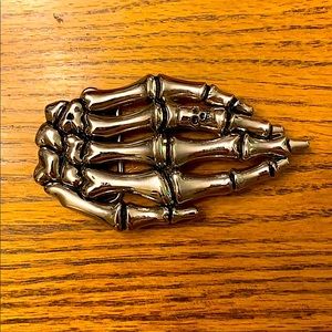 Vintage Skeleton Hand Belt Buckle - Chrome/Steel